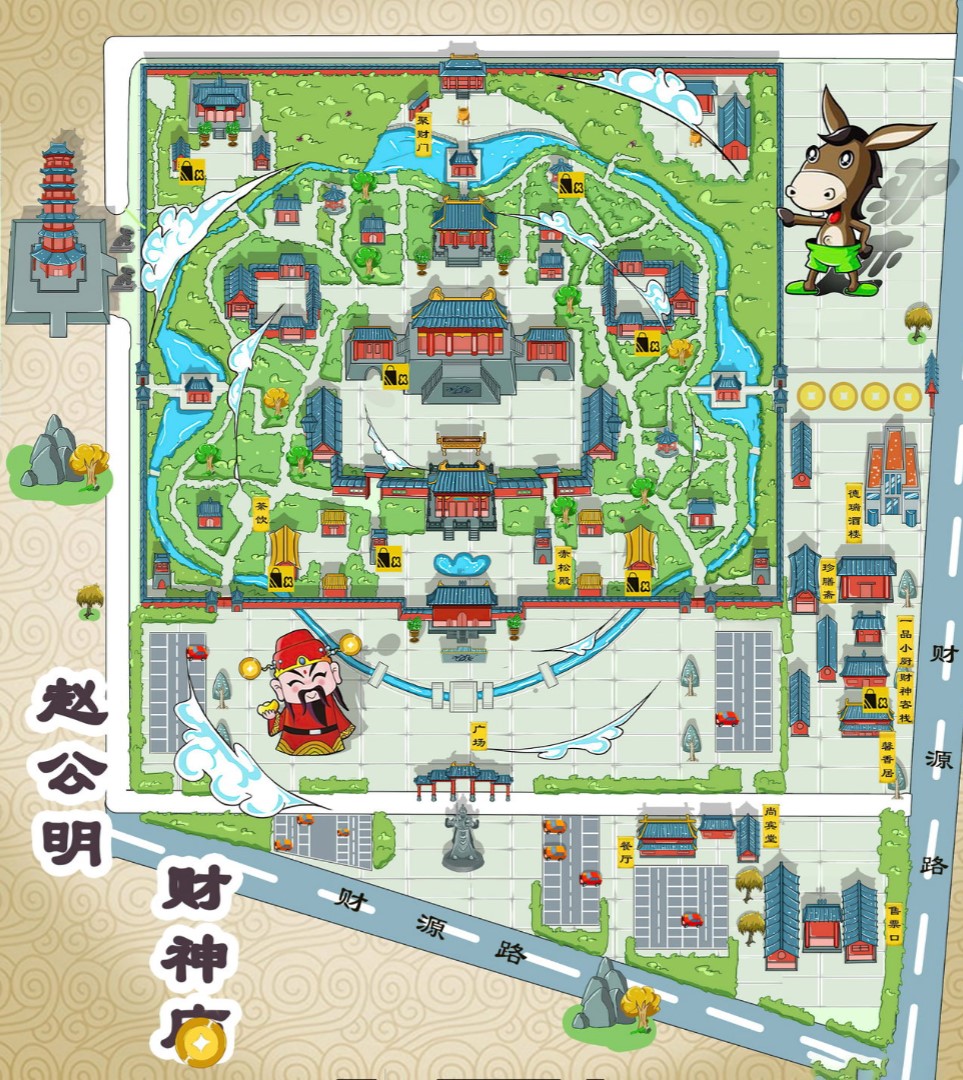 新洲寺庙类手绘地图